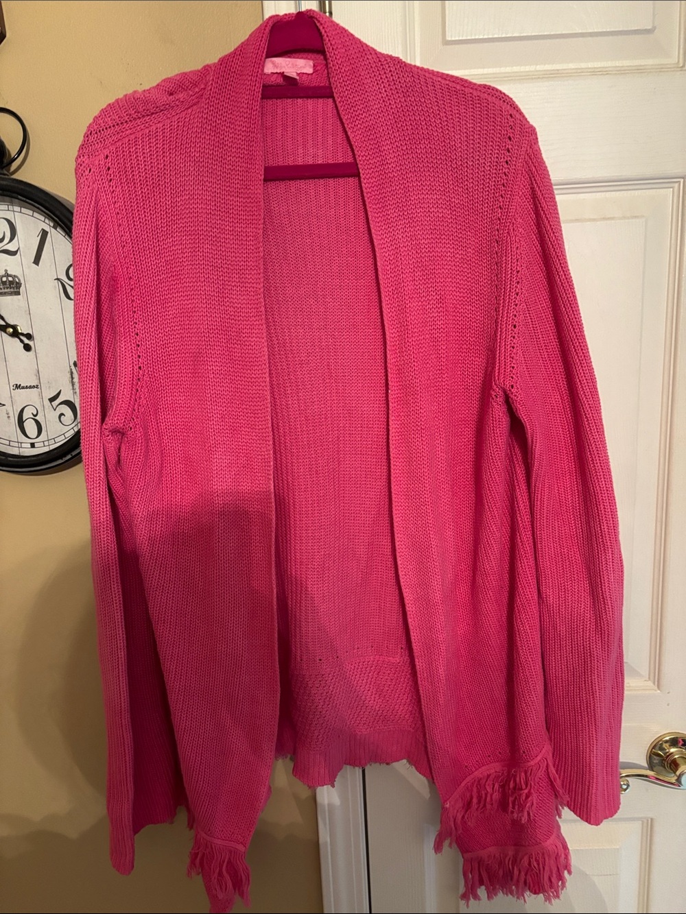 Lilly Pulitzer Hot Pink Open-Front Fringe Hem Cardigan